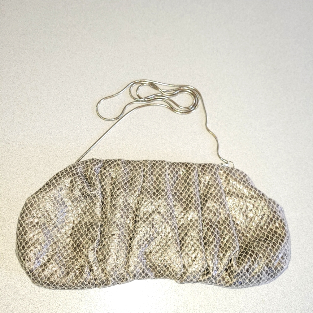 INGE CHRISTOPHER clutch with chain, snake print fabric, gray, NWOT